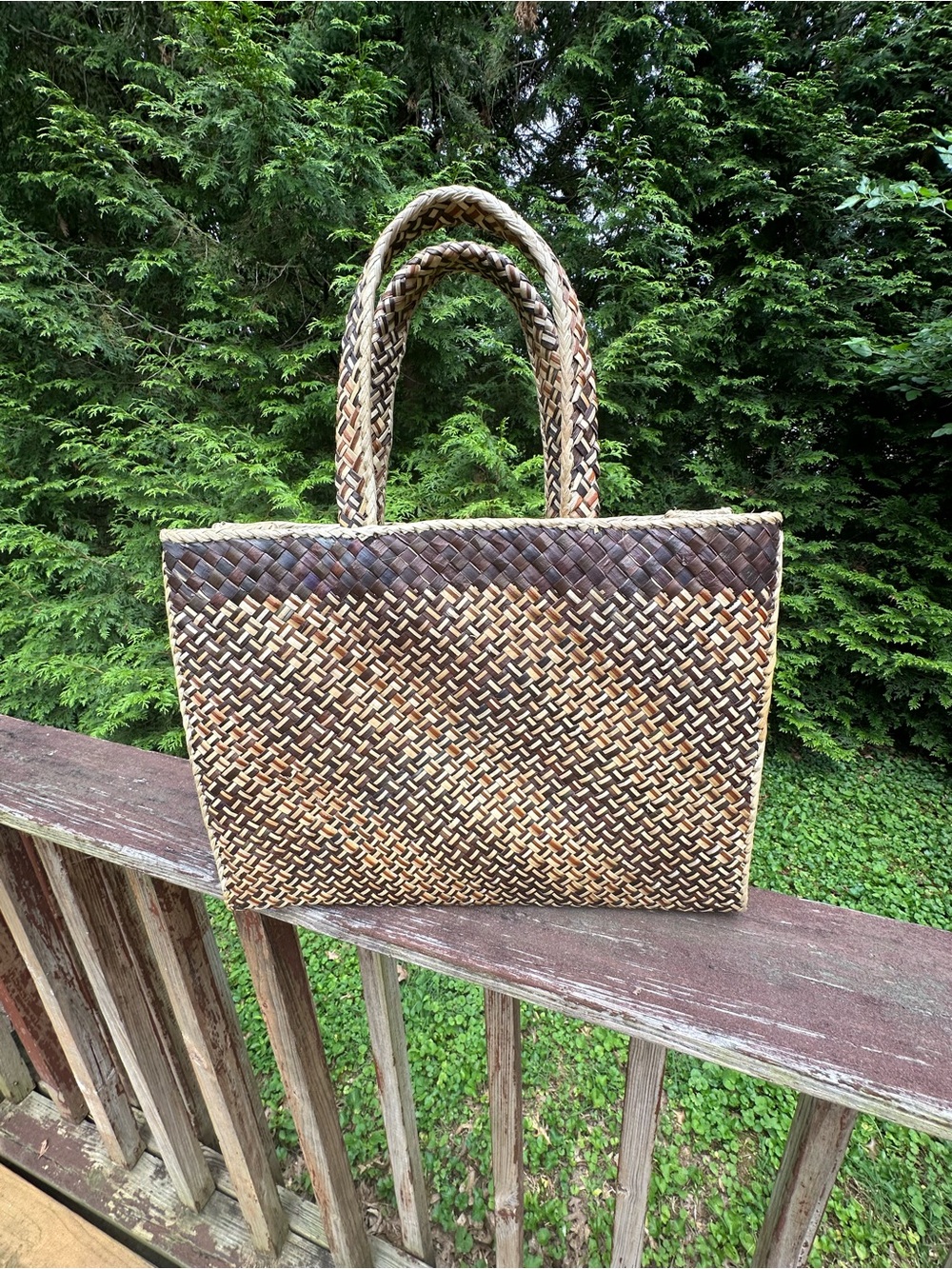Woven Pandan Straw Tote Bag in Natural Brown